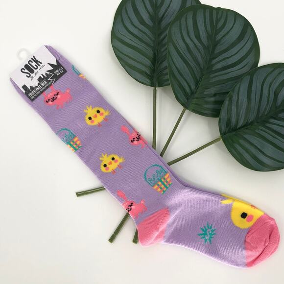 Sock It To Me Purple Pink Yellow Easter Bunny Basket Chick Youth Knee High Socks - Picture 10 of 10